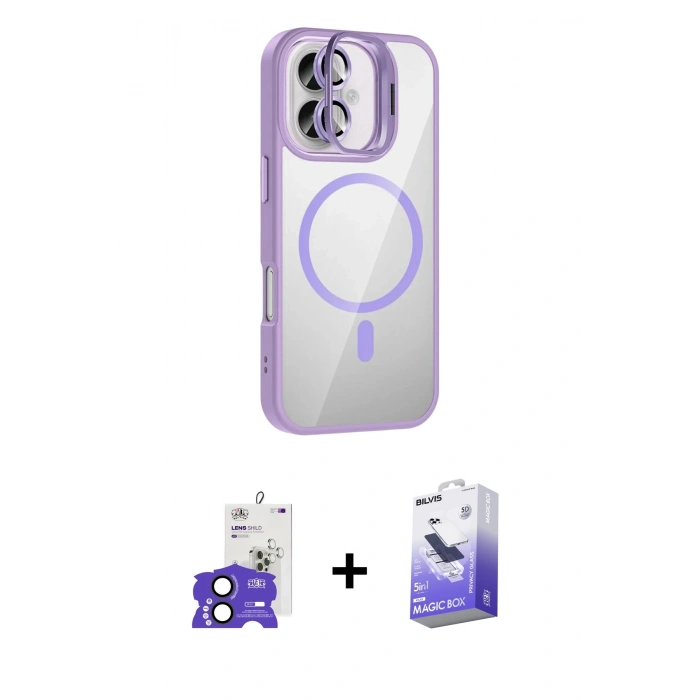 MARSİLYAN™- iPhone 17 Kılıf Yadigar Asil Koleksiyonu - Siyah Bilvis 5in1 5D Magic Hayalet Cam Ekran Koruyucu + Bilvis Titan Kamera Lens - SH