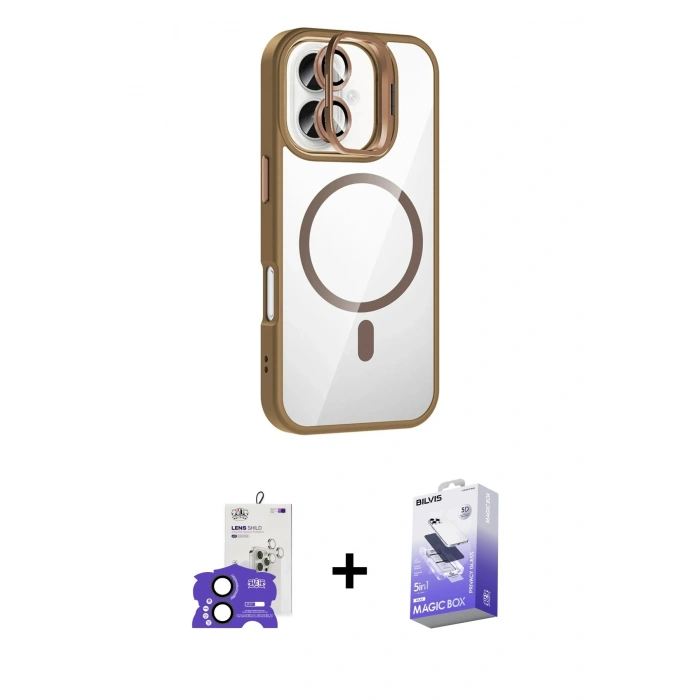 MARSİLYAN™- iPhone 17 Kılıf Yadigar Asil Koleksiyonu - Siyah Bilvis 5in1 5D Magic Hayalet Cam Ekran Koruyucu + Bilvis Titan Kamera Lens - SH