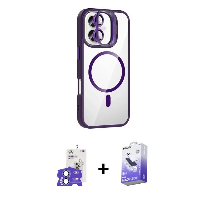 MARSİLYAN™- iPhone 17 Kılıf Yadigar Asil Koleksiyonu - Siyah Bilvis 5in1 5D Magic Hayalet Cam Ekran Koruyucu + Bilvis Titan Kamera Lens - AKMI