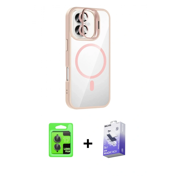 MARSİLYAN™- iPhone 17 Kılıf Yadigar Asil Koleksiyonu - Siyah Bilvis 5in1 5D Magic Hayalet Cam Ekran Koruyucu + Raze Metal Kamera Lens - GI