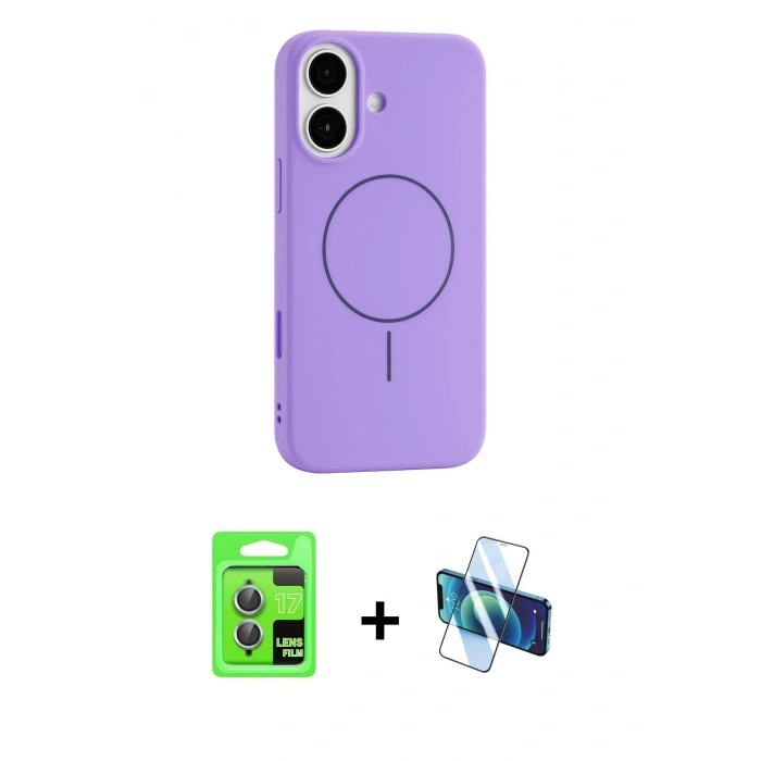 MARSİLYAN™- iPhone 17 Kılıf Yankı Form Serisi - Siyah 3D Antistatik Seramik Nano Ekran Koruyucu + Açık Mavi Raze Metal Kamera Lens