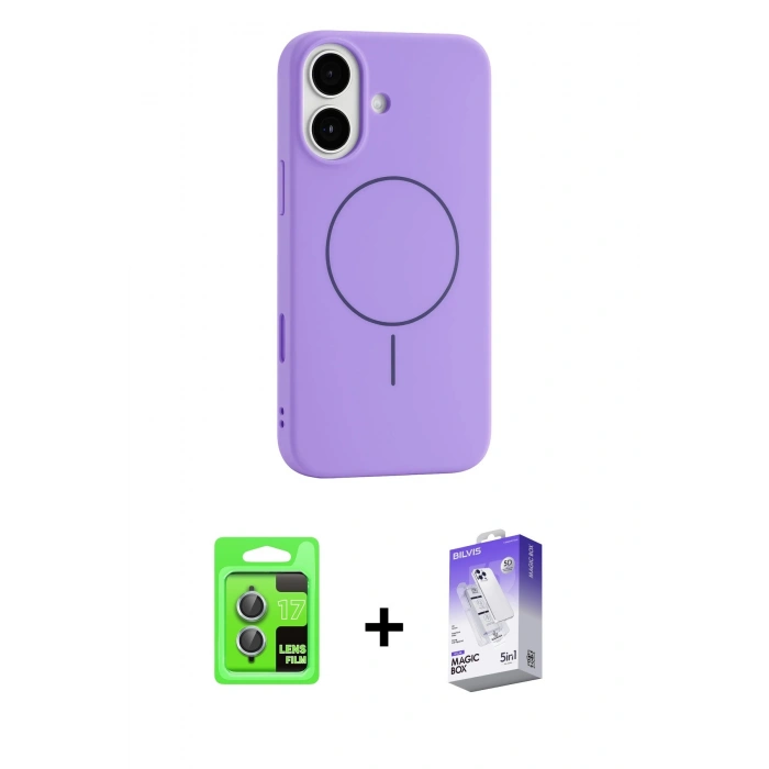 MARSİLYAN™- iPhone 17 Kılıf Yankı Form Serisi - Siyah Bilvis 5in1 3D Magic Cam Ekran Koruyucu + Raze Metal Kamera Lens - AKMI