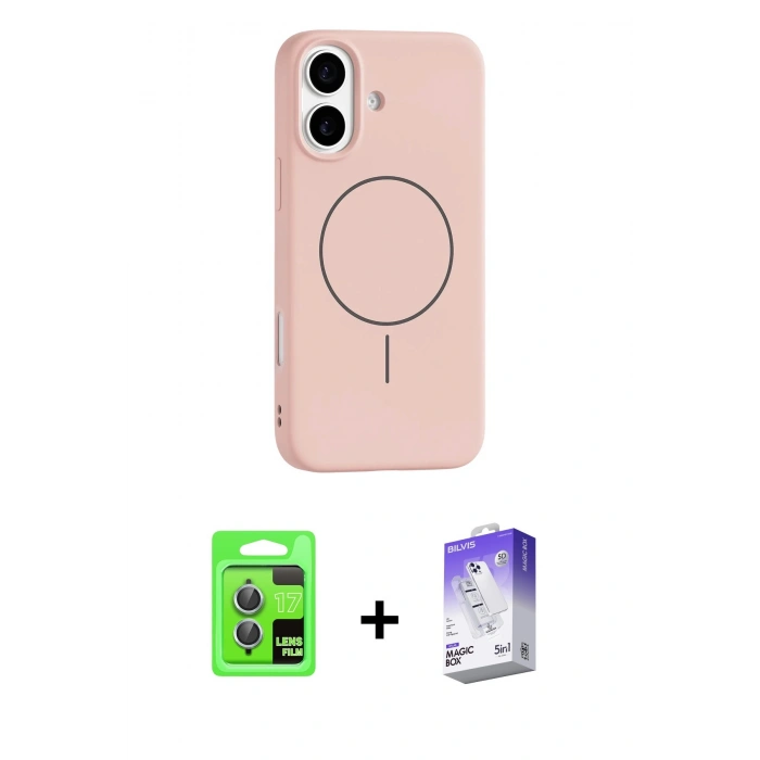 MARSİLYAN™- iPhone 17 Kılıf Yankı Form Serisi - Siyah Bilvis 5in1 3D Magic Cam Ekran Koruyucu + Raze Metal Kamera Lens - AKMI