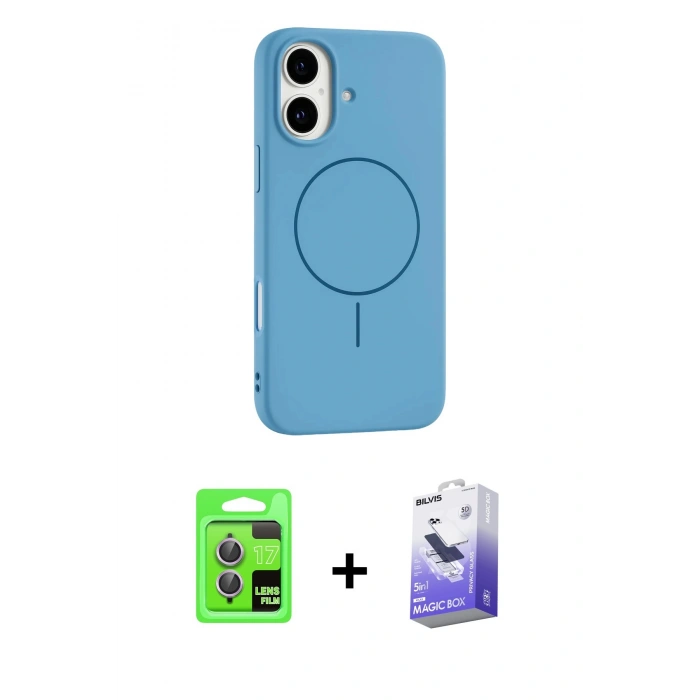 MARSİLYAN™- iPhone 17 Kılıf Yankı Form Serisi - Siyah Bilvis 5in1 5D Magic Hayalet Cam Ekran Koruyucu + Açık Mor Raze Metal Kamera Lens