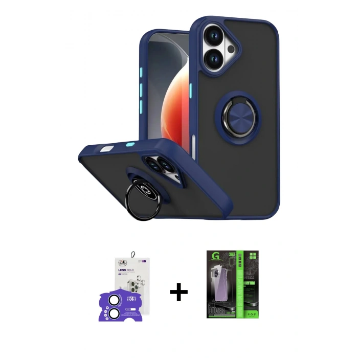 MARSİLYAN™- iPhone 17 Kılıf Yörünge Çizgi - Şeffaf 360 Full Body Arka Koruyucu + Bilvis Titan Kamera Lens - AKMI