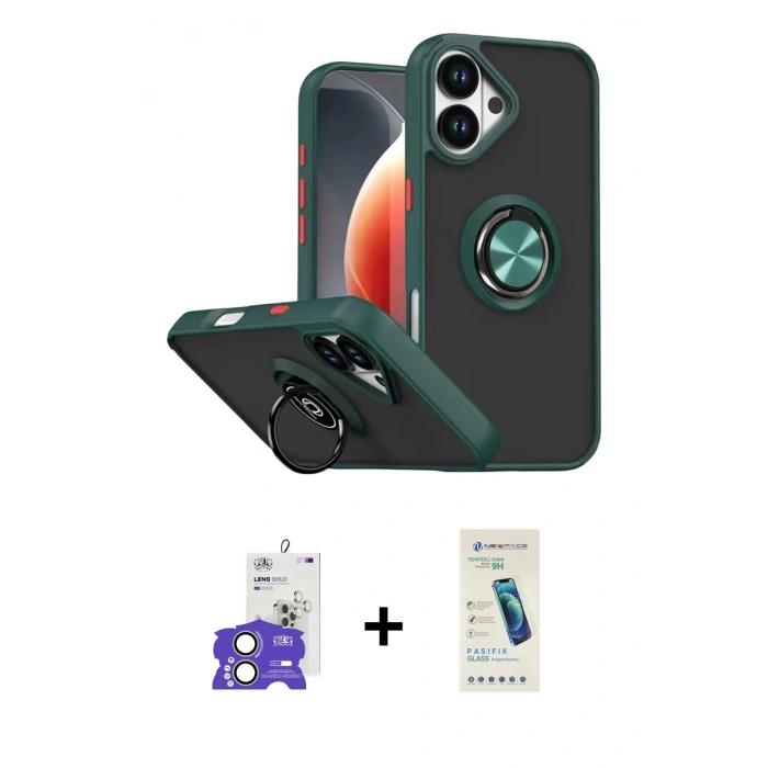 MARSİLYAN™- iPhone 17 Kılıf Yörünge Çizgi - Şeffaf Pasifik Cam Ekran Koruyucu + Bilvis Titan Kamera Lens - AKYL