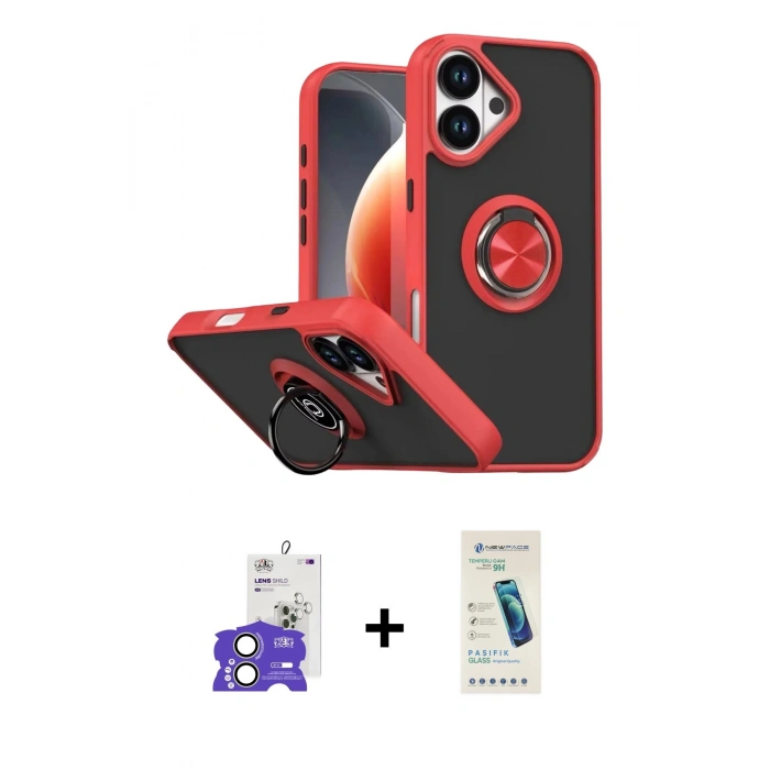MARSİLYAN™- iPhone 17 Kılıf Yörünge Çizgi - Şeffaf Pasifik Cam Ekran Koruyucu + Bilvis Titan Kamera Lens - AKYL