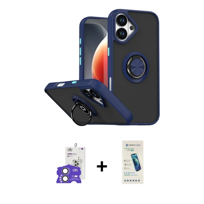 MARSİLYAN™- iPhone 17 Kılıf Yörünge Çizgi - Şeffaf Pasifik Cam Ekran Koruyucu + Bilvis Titan Kamera Lens - AKYL