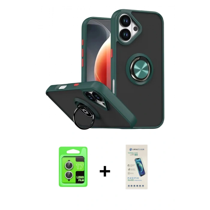 MARSİLYAN™- iPhone 17 Kılıf Yörünge Çizgi - Şeffaf Pasifik Cam Ekran Koruyucu + Raze Metal Kamera Lens - GS