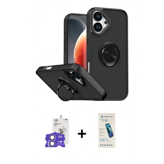 MARSİLYAN™- iPhone 17 Kılıf Yörünge Çizgi - Şeffaf Pasifik Cam Ekran Koruyucu + Bilvis Titan Kamera Lens - LA