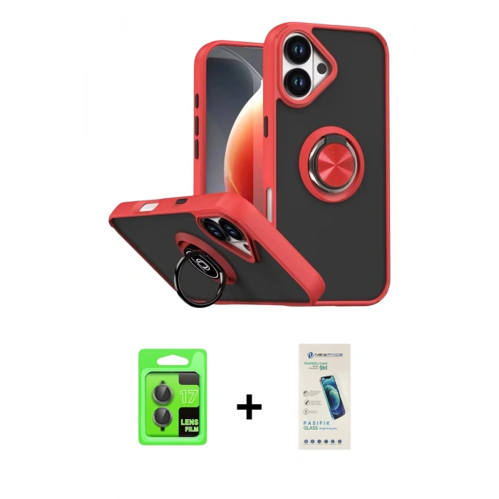 MARSİLYAN™- iPhone 17 Kılıf Yörünge Çizgi - Şeffaf Pasifik Cam Ekran Koruyucu + Raze Metal Kamera Lens - GI