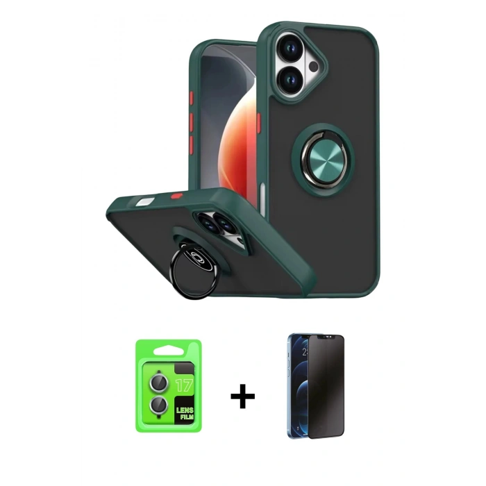 MARSİLYAN™- iPhone 17 Kılıf Yörünge Çizgi - Siyah 3D Antistatik Hayalet Cam Ekran Koruyucu + Raze Metal Kamera Lens - AKMI