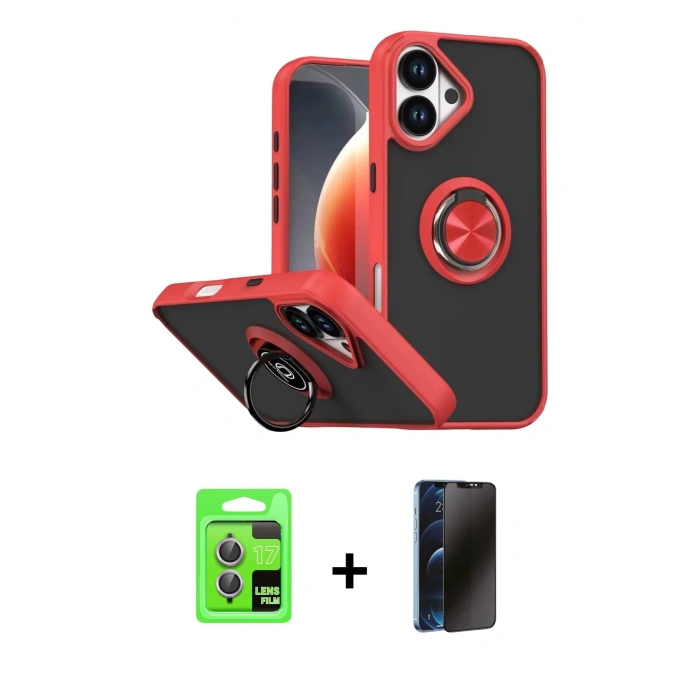 MARSİLYAN™- iPhone 17 Kılıf Yörünge Çizgi - Siyah 3D Antistatik Hayalet Cam Ekran Koruyucu + Raze Metal Kamera Lens - AKMR