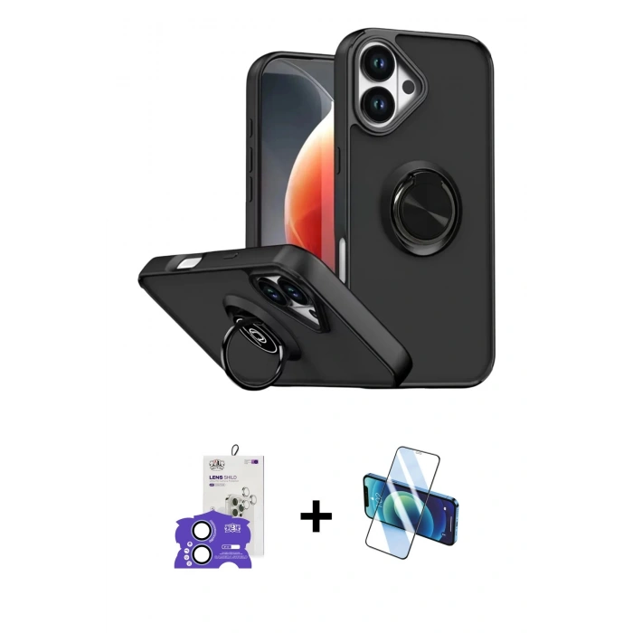 MARSİLYAN™- iPhone 17 Kılıf Yörünge Çizgi - Siyah 3D Antistatik Seramik Nano Ekran Koruyucu + Bilvis Titan Kamera Lens - AKMI