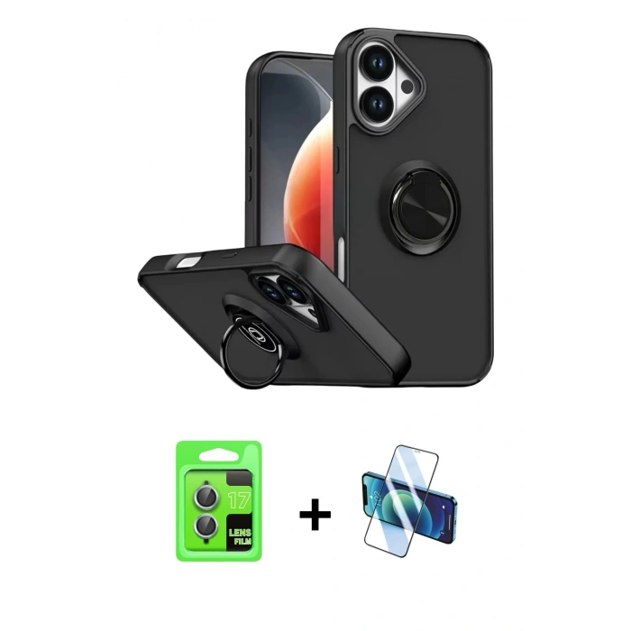 MARSİLYAN™- iPhone 17 Kılıf Yörünge Çizgi - Siyah 3D Antistatik Seramik Nano Ekran Koruyucu + Raze Metal Kamera Lens - AKMI