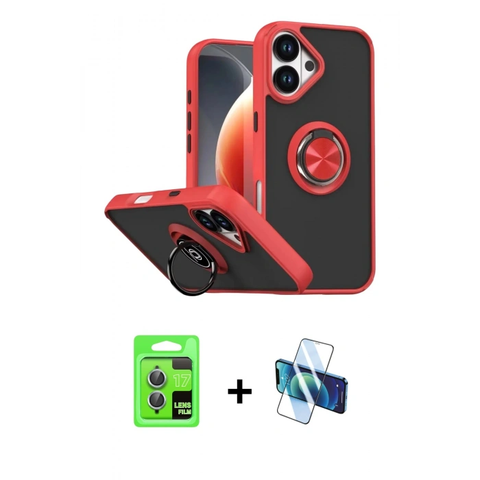 MARSİLYAN™- iPhone 17 Kılıf Yörünge Çizgi - Siyah 3D Antistatik Seramik Nano Ekran Koruyucu + Raze Metal Kamera Lens - AKMI
