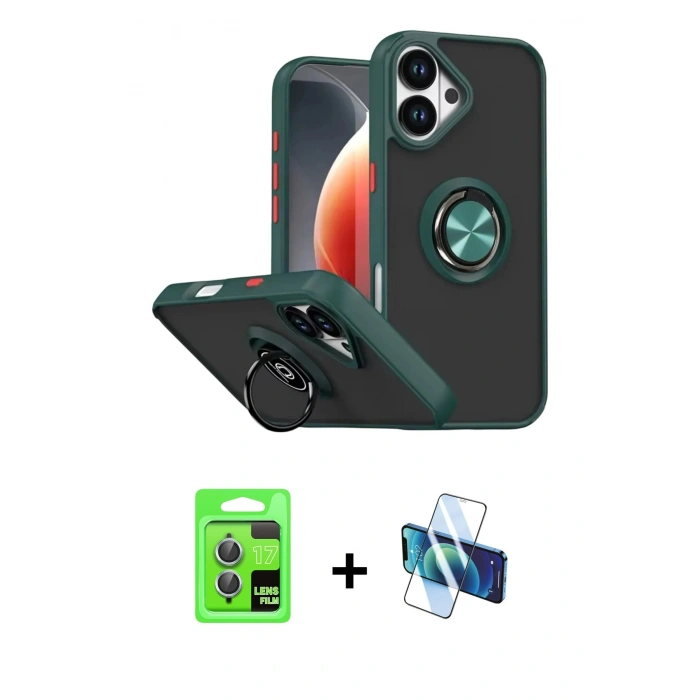 MARSİLYAN™- iPhone 17 Kılıf Yörünge Çizgi - Siyah 3D Antistatik Seramik Nano Ekran Koruyucu + Raze Metal Kamera Lens - AKMI