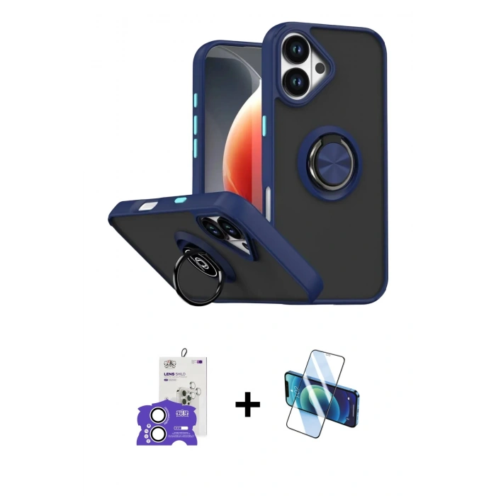 MARSİLYAN™- iPhone 17 Kılıf Yörünge Çizgi - Siyah 3D Antistatik Seramik Nano Ekran Koruyucu + Bilvis Titan Kamera Lens - GS