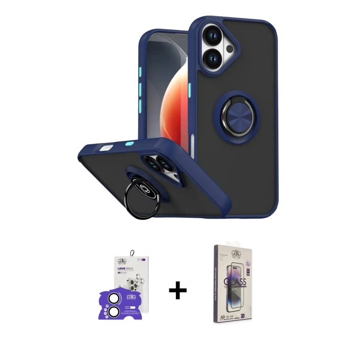 MARSİLYAN™- iPhone 17 Kılıf Yörünge Çizgi - Siyah Bilvis 3D Cam Ekran Koruyucu + Bilvis Titan Kamera Lens - AKYL