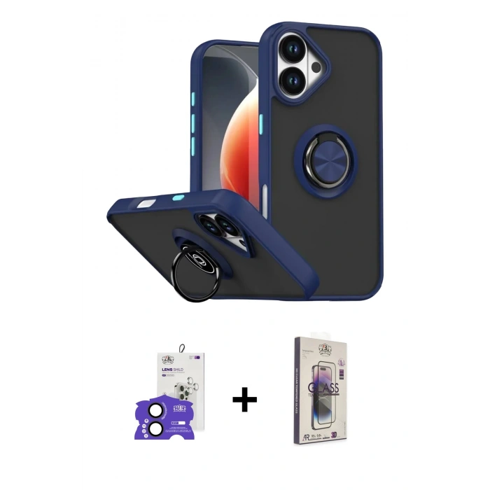 MARSİLYAN™- iPhone 17 Kılıf Yörünge Çizgi - Siyah Bilvis 3D Cam Ekran Koruyucu + Bilvis Titan Kamera Lens - SH