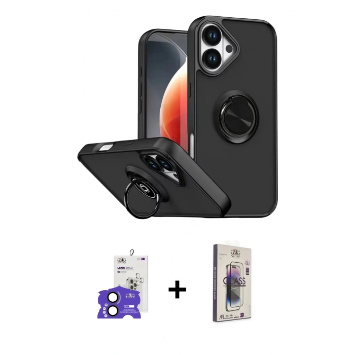 MARSİLYAN™- iPhone 17 Kılıf Yörünge Çizgi - Siyah Bilvis 3D Cam Ekran Koruyucu + Bilvis Titan Kamera Lens - SH