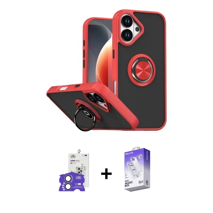 MARSİLYAN™- iPhone 17 Kılıf Yörünge Çizgi - Siyah Bilvis 5in1 3D Magic Cam Ekran Koruyucu + Bilvis Titan Kamera Lens - AKYL