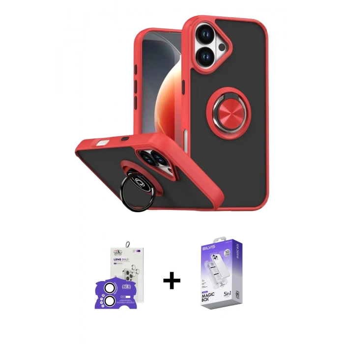 MARSİLYAN™- iPhone 17 Kılıf Yörünge Çizgi - Siyah Bilvis 5in1 3D Magic Cam Ekran Koruyucu + Bilvis Titan Kamera Lens - GS