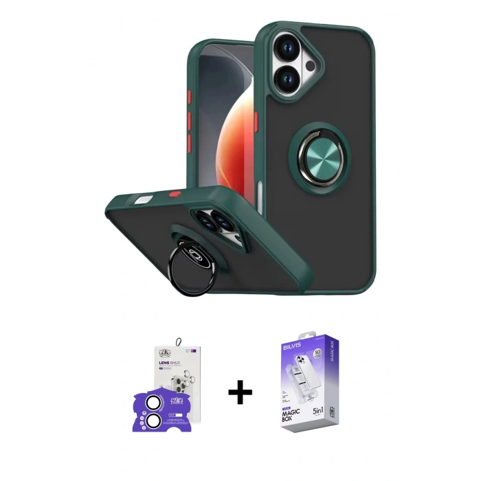 MARSİLYAN™- iPhone 17 Kılıf Yörünge Çizgi - Siyah Bilvis 5in1 3D Magic Cam Ekran Koruyucu + Bilvis Titan Kamera Lens - GS