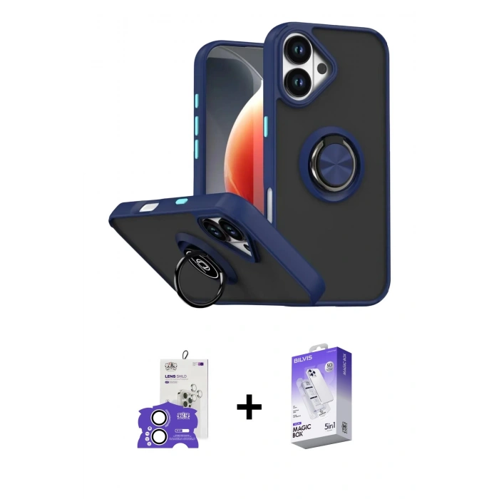 MARSİLYAN™- iPhone 17 Kılıf Yörünge Çizgi - Siyah Bilvis 5in1 3D Magic Cam Ekran Koruyucu + Bilvis Titan Kamera Lens - GS
