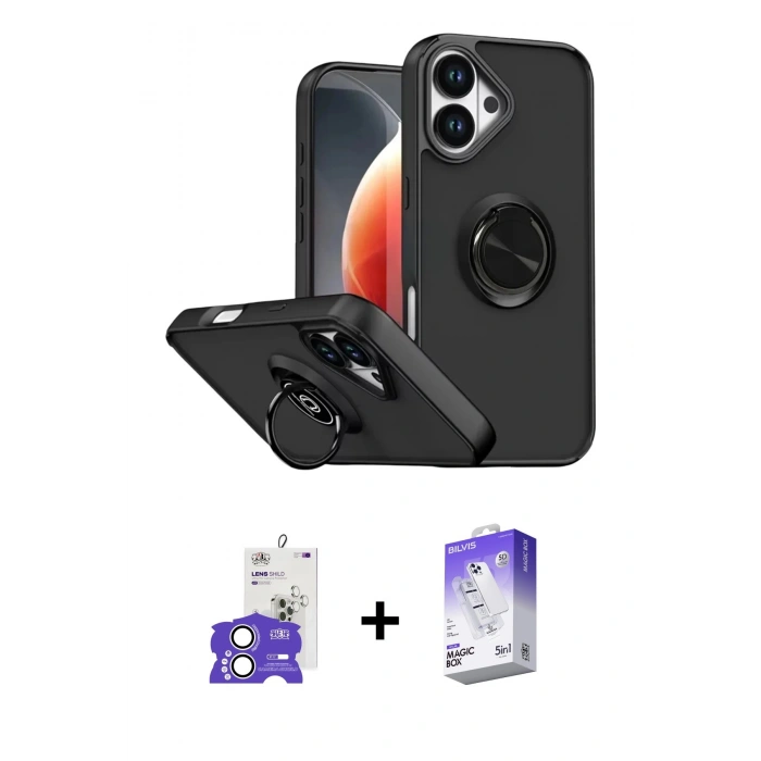 MARSİLYAN™- iPhone 17 Kılıf Yörünge Çizgi - Siyah Bilvis 5in1 3D Magic Cam Ekran Koruyucu + Bilvis Titan Kamera Lens - GS