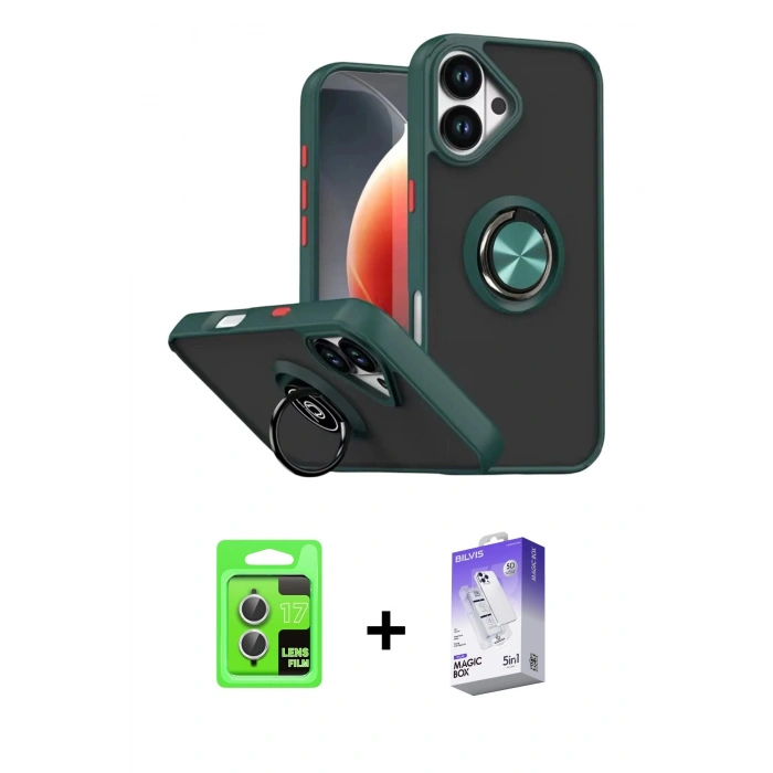 MARSİLYAN™- iPhone 17 Kılıf Yörünge Çizgi - Siyah Bilvis 5in1 3D Magic Cam Ekran Koruyucu + Raze Metal Kamera Lens - GS
