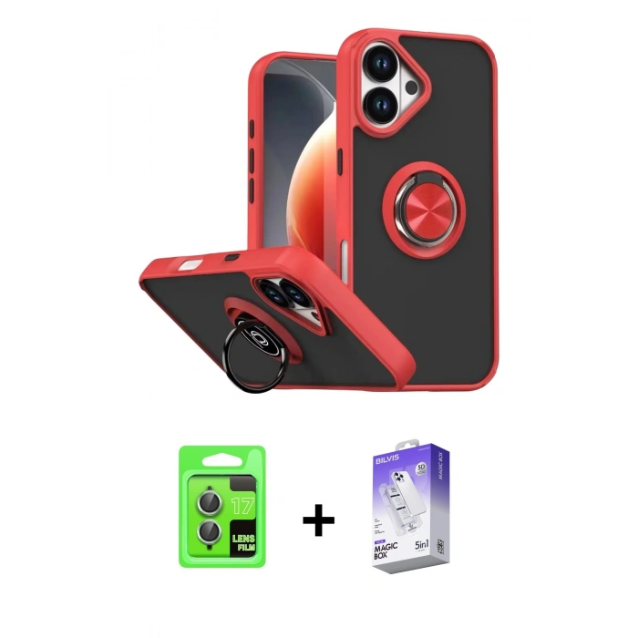 MARSİLYAN™- iPhone 17 Kılıf Yörünge Çizgi - Siyah Bilvis 5in1 3D Magic Cam Ekran Koruyucu + Raze Metal Kamera Lens - AKYL
