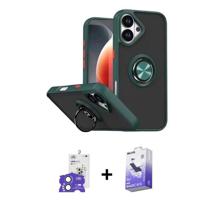 MARSİLYAN™- iPhone 17 Kılıf Yörünge Çizgi - Siyah Bilvis 5in1 5D Magic Hayalet Cam Ekran Koruyucu + Bilvis Titan Kamera Lens - AKMI