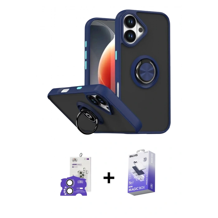 MARSİLYAN™- iPhone 17 Kılıf Yörünge Çizgi - Siyah Bilvis 5in1 5D Magic Hayalet Cam Ekran Koruyucu + Bilvis Titan Kamera Lens - AKYL