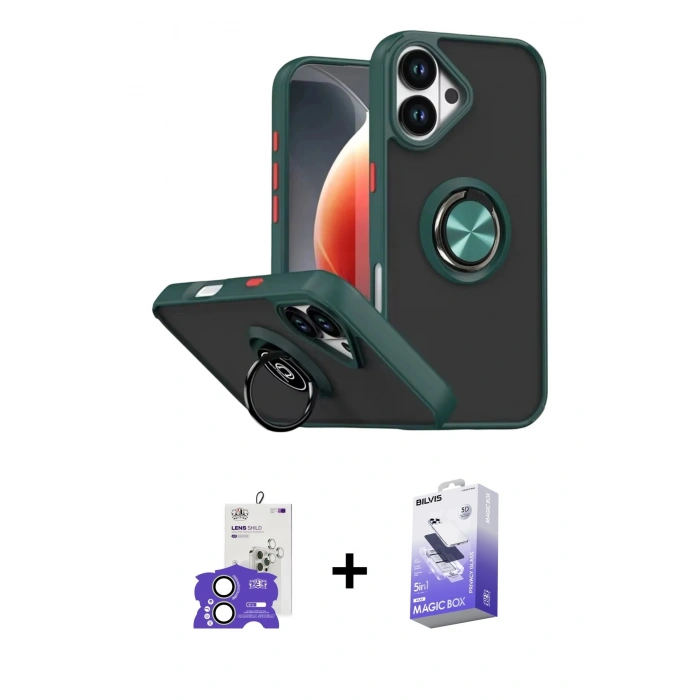 MARSİLYAN™- iPhone 17 Kılıf Yörünge Çizgi - Siyah Bilvis 5in1 5D Magic Hayalet Cam Ekran Koruyucu + Bilvis Titan Kamera Lens - AKYL