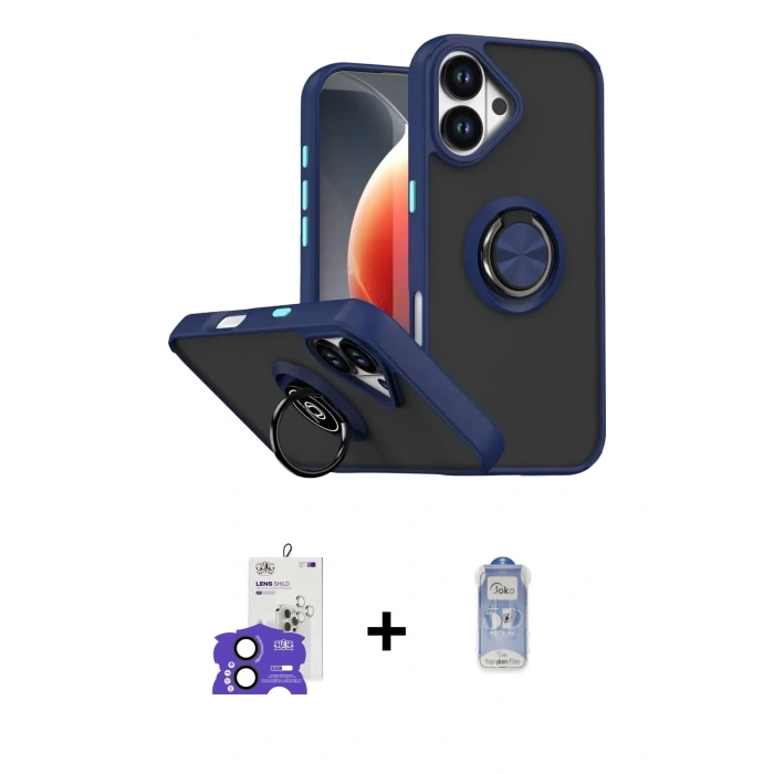 MARSİLYAN™- iPhone 17 Kılıf Yörünge Çizgi - Siyah Joko Magic 5D Cam + Bilvis Titan Kamera Lens - SH
