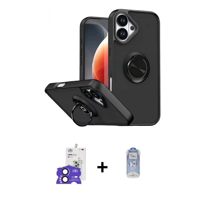 MARSİLYAN™- iPhone 17 Kılıf Yörünge Çizgi - Siyah Joko Magic 5D Cam + Bilvis Titan Kamera Lens - SH