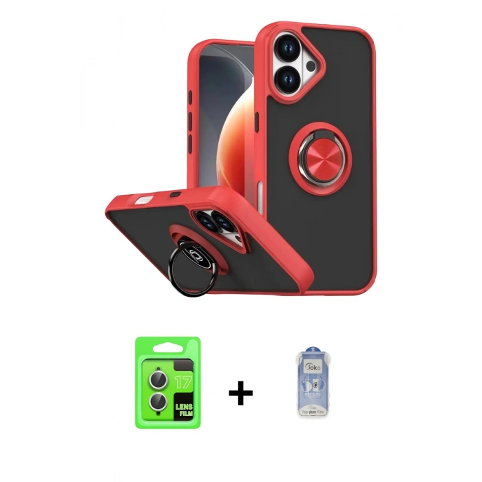 MARSİLYAN™- iPhone 17 Kılıf Yörünge Çizgi - Siyah Joko Magic 5D Cam + Raze Metal Kamera Lens - GS
