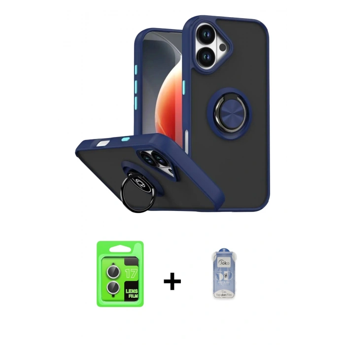 MARSİLYAN™- iPhone 17 Kılıf Yörünge Çizgi - Siyah Joko Magic 5D Cam + Raze Metal Kamera Lens - GS
