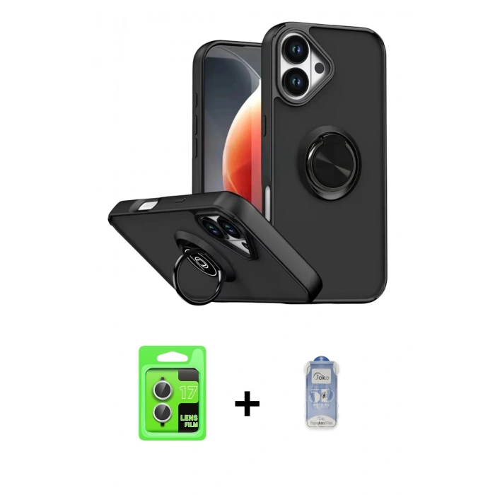 MARSİLYAN™- iPhone 17 Kılıf Yörünge Çizgi - Siyah Joko Magic 5D Cam + Raze Metal Kamera Lens - GS