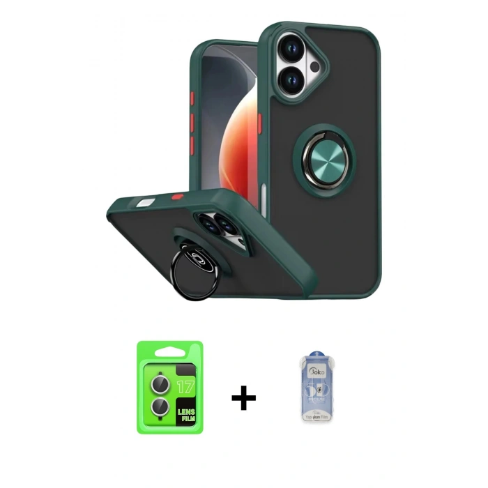 MARSİLYAN™- iPhone 17 Kılıf Yörünge Çizgi - Siyah Joko Magic 5D Cam + Raze Metal Kamera Lens - GS