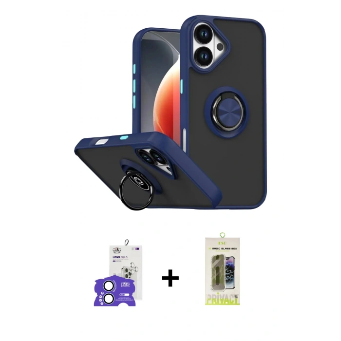 MARSİLYAN™- iPhone 17 Kılıf Yörünge Çizgi - Siyah Joko Magic 5D Hayalet Cam + Bilvis Titan Kamera Lens - AKMI
