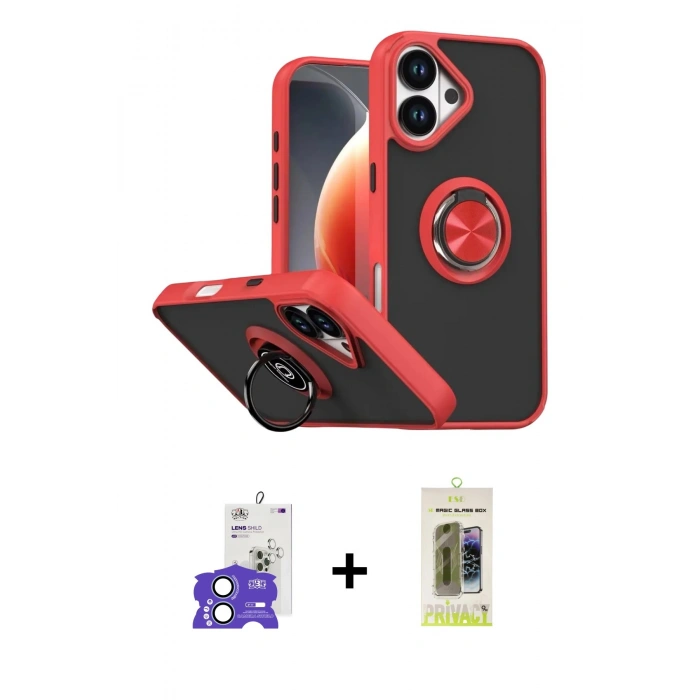 MARSİLYAN™- iPhone 17 Kılıf Yörünge Çizgi - Siyah Joko Magic 5D Hayalet Cam + Bilvis Titan Kamera Lens - AKMI