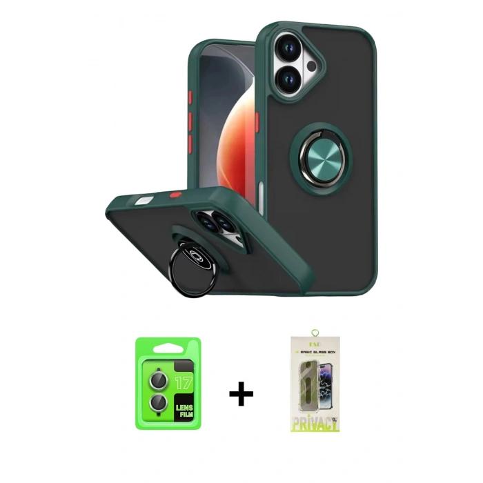 MARSİLYAN™- iPhone 17 Kılıf Yörünge Çizgi - Siyah Joko Magic 5D Hayalet Cam + Raze Metal Kamera Lens - AKYL