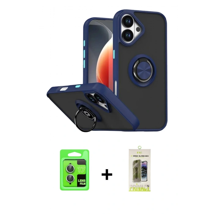 MARSİLYAN™- iPhone 17 Kılıf Yörünge Çizgi - Siyah Joko Magic 5D Hayalet Cam + Raze Metal Kamera Lens - AKYL