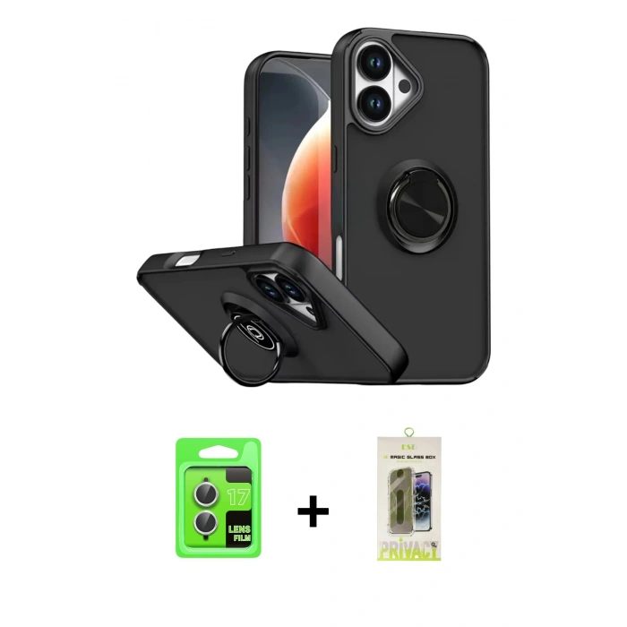 MARSİLYAN™- iPhone 17 Kılıf Yörünge Çizgi - Siyah Joko Magic 5D Hayalet Cam + Raze Metal Kamera Lens - GS