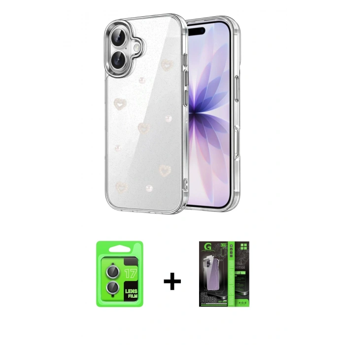 MARSİLYAN™- iPhone 17 Kılıf Yörünge Form - Şeffaf 360 Full Body Arka Koruyucu + Raze Metal Kamera Lens - AKMI