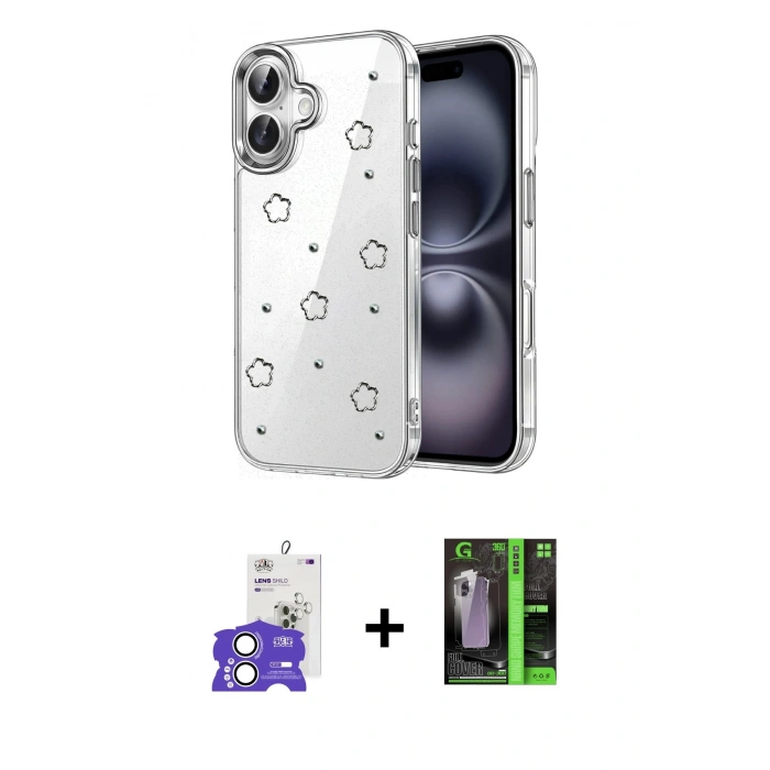 MARSİLYAN™- iPhone 17 Kılıf Yörünge Form - Şeffaf 360 Full Body Arka Koruyucu + Bilvis Titan Kamera Lens - GS
