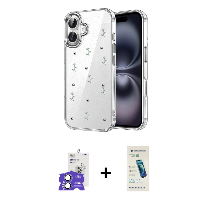 MARSİLYAN™- iPhone 17 Kılıf Yörünge Form - Şeffaf Pasifik Cam Ekran Koruyucu + Bilvis Titan Kamera Lens - AKYL