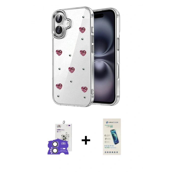 MARSİLYAN™- iPhone 17 Kılıf Yörünge Form - Şeffaf Pasifik Cam Ekran Koruyucu + Bilvis Titan Kamera Lens - AKYL